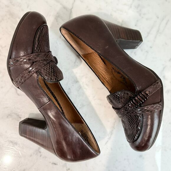 Söfft Brown Leather Snake Print Heels – Women’s Size 7M - Picture 6 of 8